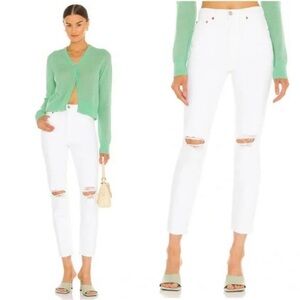 RE/DONE 90s High Rise Ankle Crop Raw Hem Jeans White Destroy Women 27